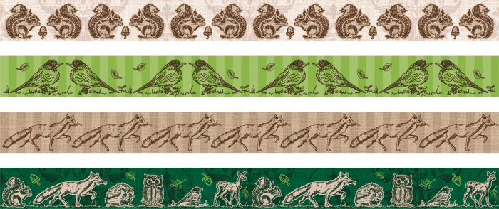 detail Dekorační papírová páska 1,5cmx5m, Lesní zvěř - 4 motivy