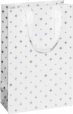 Dárková taška 15x8x23 cm Hvězdy třpyt, bílá