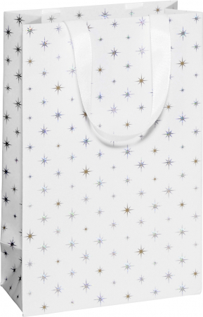 detail Dárková taška 15x8x23cm Hvězdy třpyt, bílá