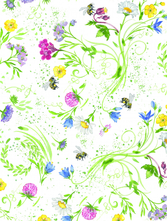 detail Dárkový papír role 70x200 cm, Květiny a včely