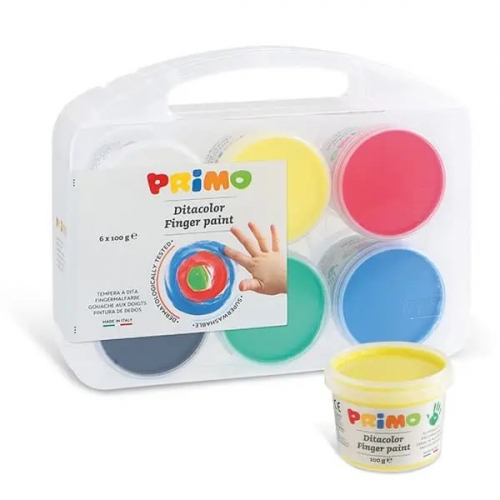 Prstové barvy PRIMO, sada x 100g, kelímky, PP box