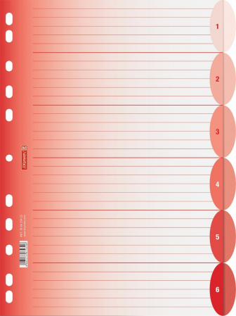detail Rozlišovač do šanonu nebo do kroužkových pořadačů A4, 6 oddílů, červený
