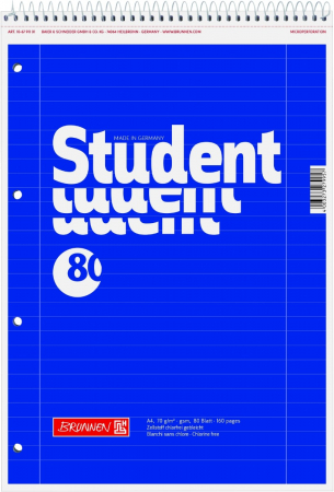 detail Collegeblock A4 pro leváky, spirála nahoře, linkovaný, modré desky