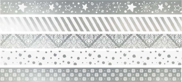 detail Dekorační páska MINI 1,2x300cm, Stříbrná se vzory