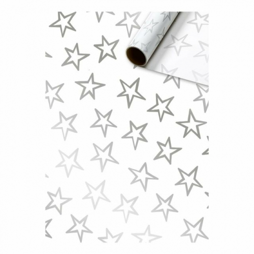 Dárkový papír role 50 x 500cm, stříbrné hvězdy