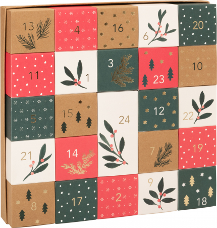 detail Adventní kalendář 28x28x3cm, Vánoční překvapení