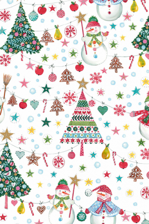 detail Dárkový papír role 70x200 cm, Vánoční stromek a sněhulák
