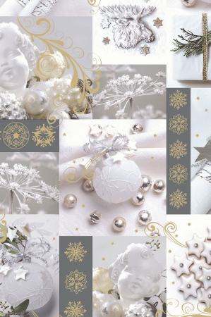 detail Dárkový papír role 70x200 cm, Bílé vánoční dekorace