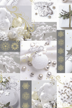 detail Dárkový papír role 70x200cm, Bílé vánoční dekorace