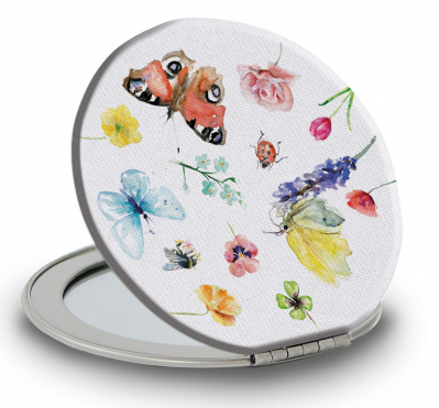 Designové cestovní zrcátko: Motýli a květiny, Michelle Dujardin