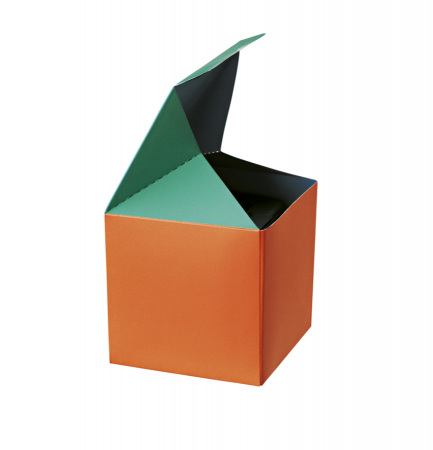 detail Dárková krabička se stuhou 8x8x8cm, oranžová/zelená