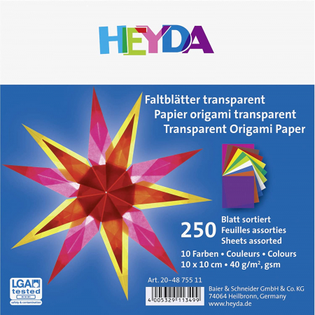 detail Origami transparentní barevný papír, 250 listů Čtverečky