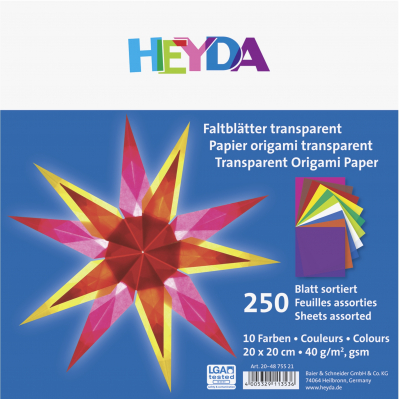 Origami transparentní barevný papír, 250 listů Čtverce