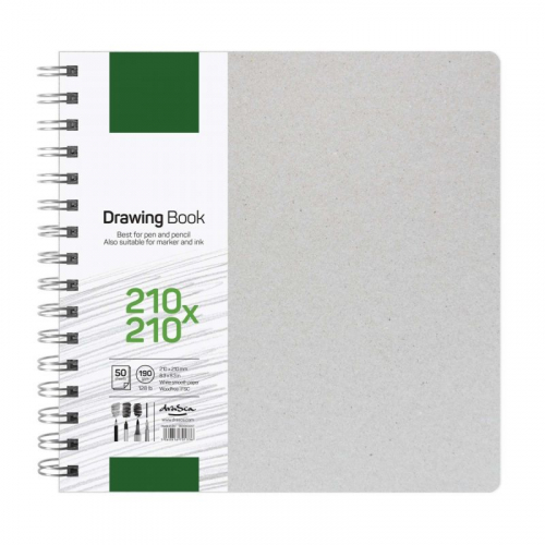 Skicák kroužkový Drawing Book (190g/m2, 50 listů), 21x21 cm, bílý - Drasca