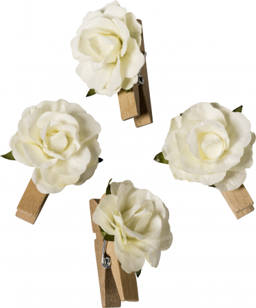 detail Dřevěné kolíčky s bílými květy růží 2,5 cm