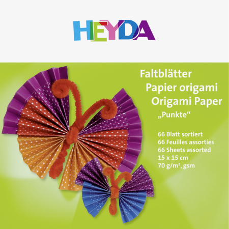 detail Origami papír s puntíky 15x15cm, 66 listů, 6 barev