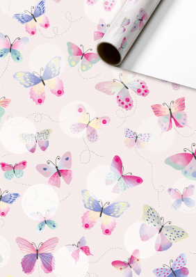 Dárkový papír role 70x200cm Motýlci pastelová růžová