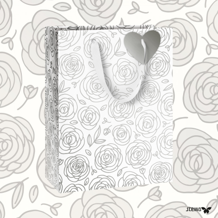 detail Dárková taška 25x13x33cm: Stříbrné růže