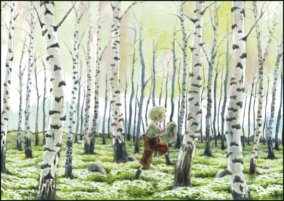 Ilustrace 21x15cm, V březovém lese