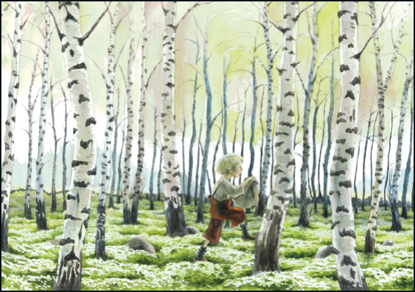 detail Ilustrace 21x15cm: V březovém lese, Marit Törnqvist