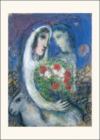 detail Blahopřání s obálkou 17x12cm: Svatba, Marc Chagall