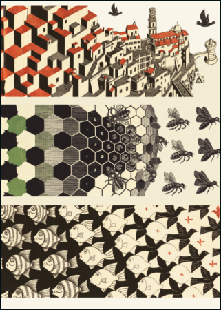 detail Blahopřání s obálkou 17x12cm: Metamorphose lll, M.C. Escher