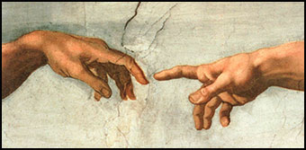 detail Ilustrace 23x11,5 cm: Stvoření Adama, Michelangelo Buonarotti