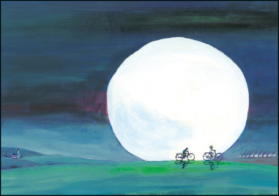 Ilustrace 15x10,5 cm: Na kole za svitu měsíce