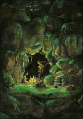Ilustrace 15x10,5 cm: Ronja a Birk v medvědí jeskyni