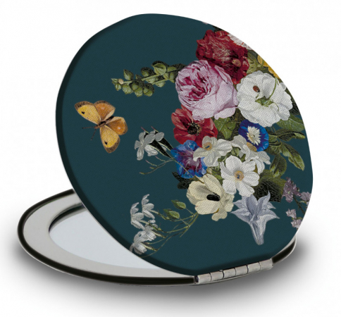 detail Designové cestovní zrcátko, Květiny a motýl