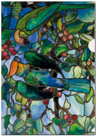 detail L-desky A4, Papoušek vitráž