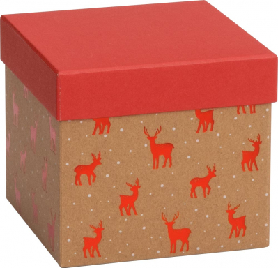 Dárková krabička 13.5x13.5x12.5cm, Červený jelínek