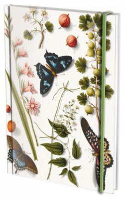 Stylový zápisník s gumičkou A5, pevné desky, Květiny a motýli