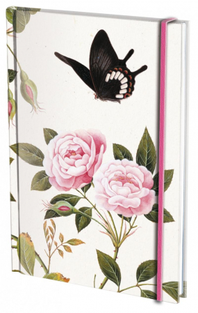 detail Stylový zápisník s gumičkou A5, pevné desky, Růže v květu