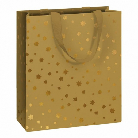 detail Dárková taška 18 x 8 x 21cm, zlaté hvězdy