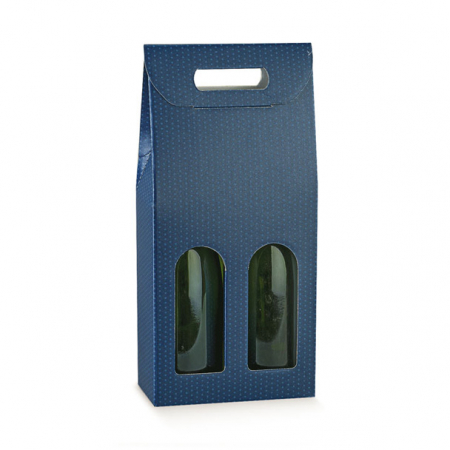 detail Dárkový skládací box na 2 lahve 18x9x38,5cm, Modrý puntík